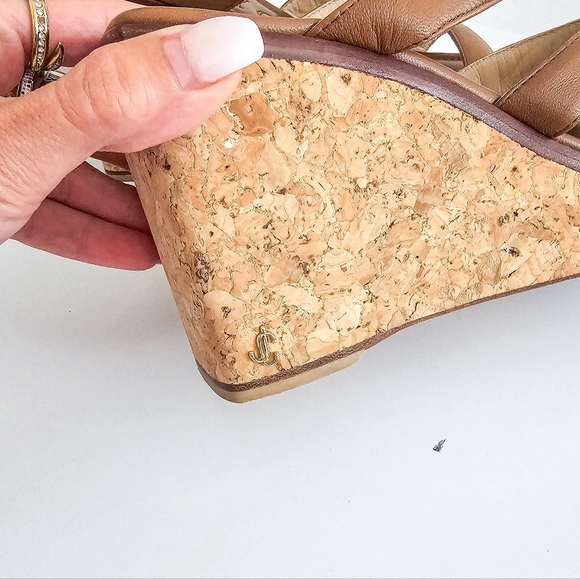 Jimmy Choo Athenia brown leather strappy platform wedge make sandals size 36 - Picture 6 of 14